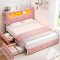 Pink Velvet Upholstered Platform Bed Frame with 2 Storage Drawers Y63088