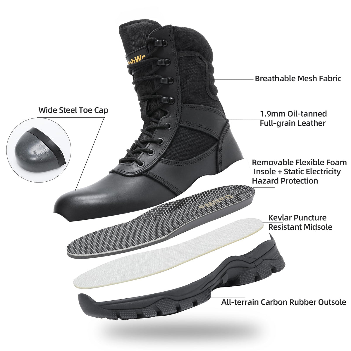 Tactical Boots Steel Toe Side Zipper 8 inches Z19426