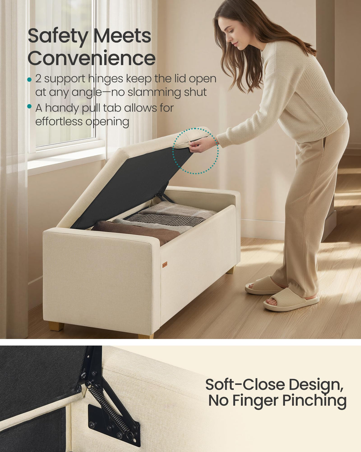 48 Inches Storage Ottoman with Solid Wood Legs H407454