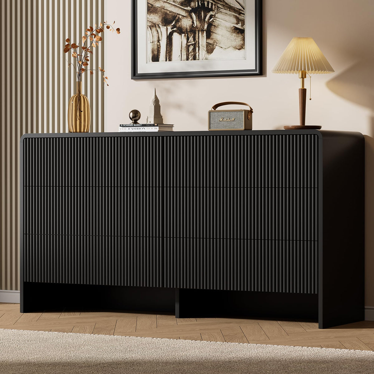 Black 6 Drawer Dresser N78904