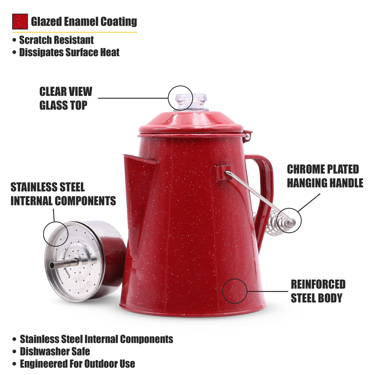 10 Cups Enamel Camping Percolator Coffee Pot T4764