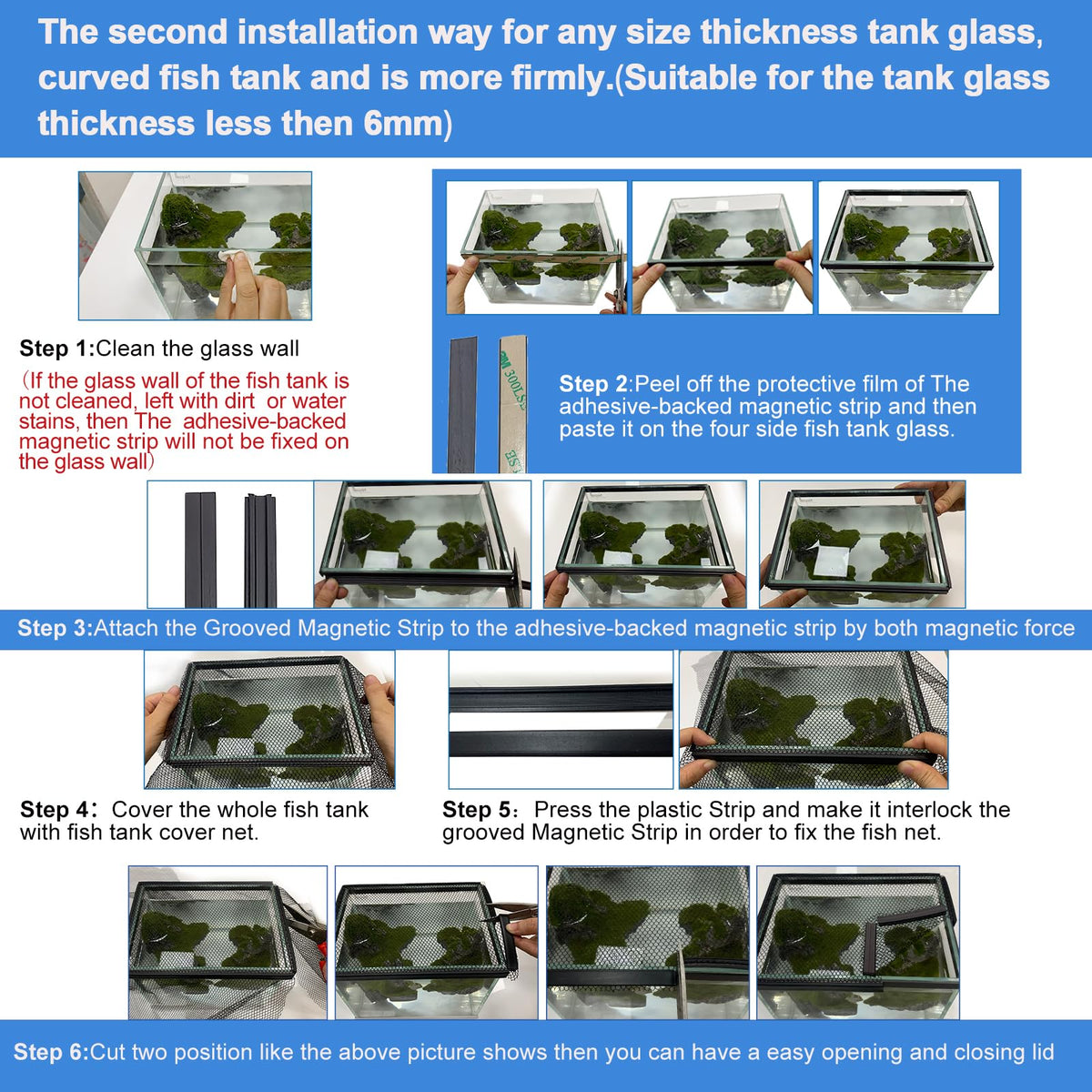 Magnetic Aquarium Lid Fish Tank Hood Cover Anti-Jumping Net V74585