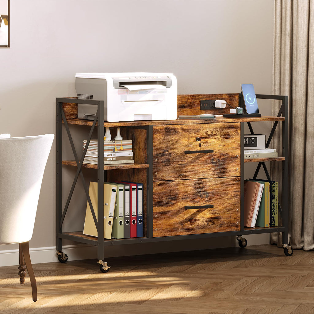 2 Drawer File Cabinet with Lock and Power Outlets B4586