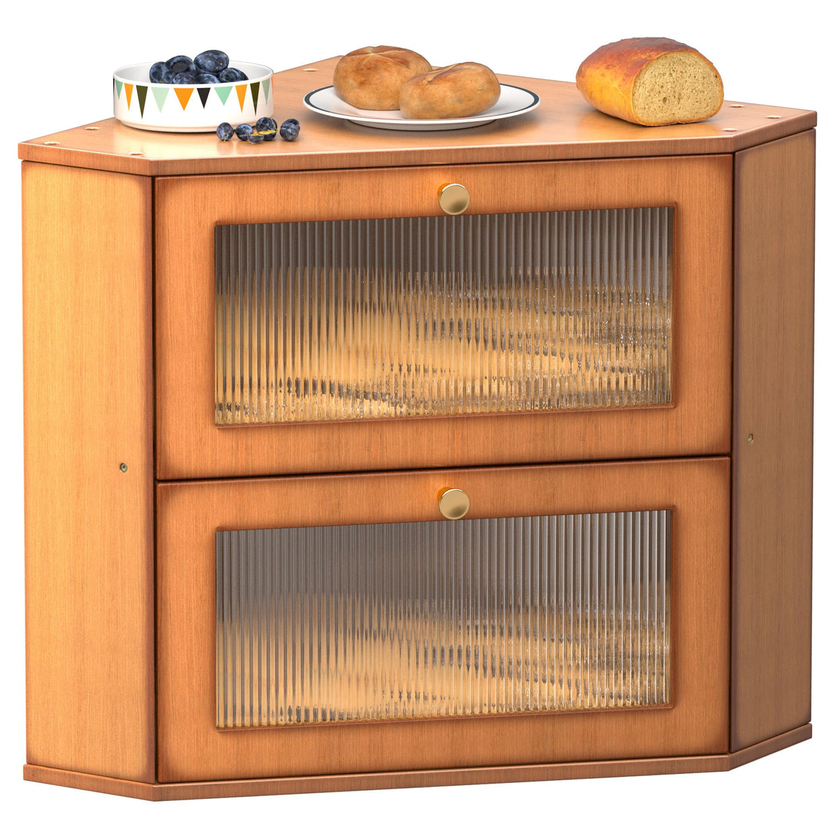 Large Capacity 2 Layer Bamboo Bread Box with Acrylic Window R53327