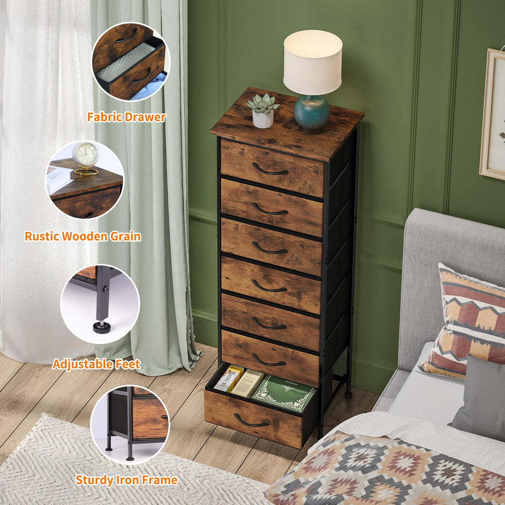 Rustic Brown 7 Fabric Drawer Dresser S8279