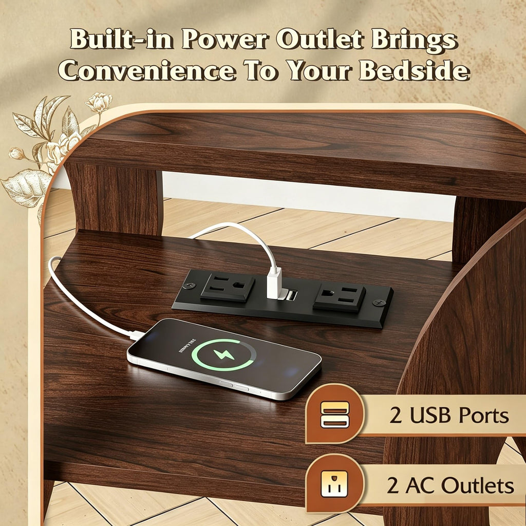 Brown End Tables Set of 2 with Charging Station A320709