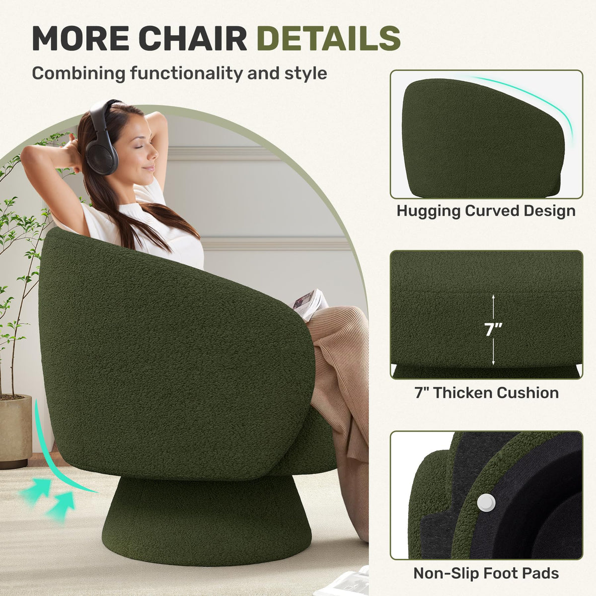 Green Set of 2 Swivel Barrel Accent Chairs B5342