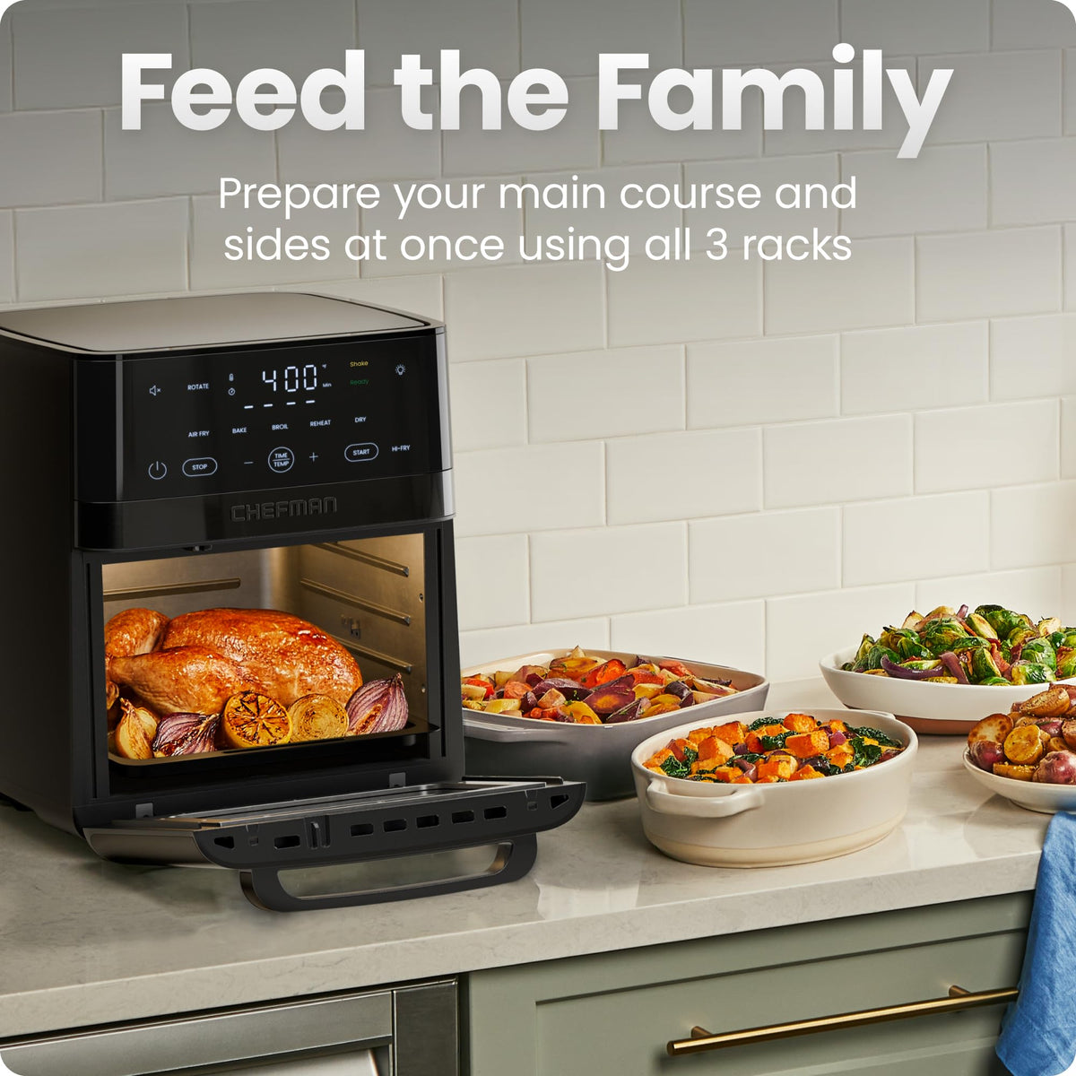 XL 14-Quart Multifunctional Air Fryer with Touchscreen Controls, Rotisserie, Food Dehydrator, Convection Oven – Black F296874