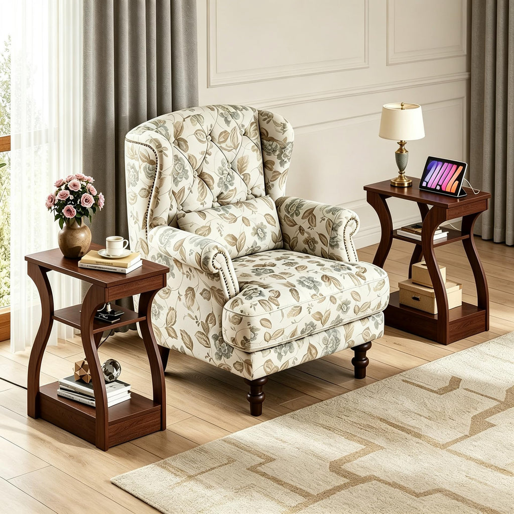 Brown End Tables Set of 2 with Charging Station A320709