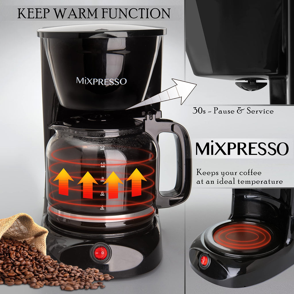12 Cup Drip Coffee Maker with Reusable Filter, Black J93798