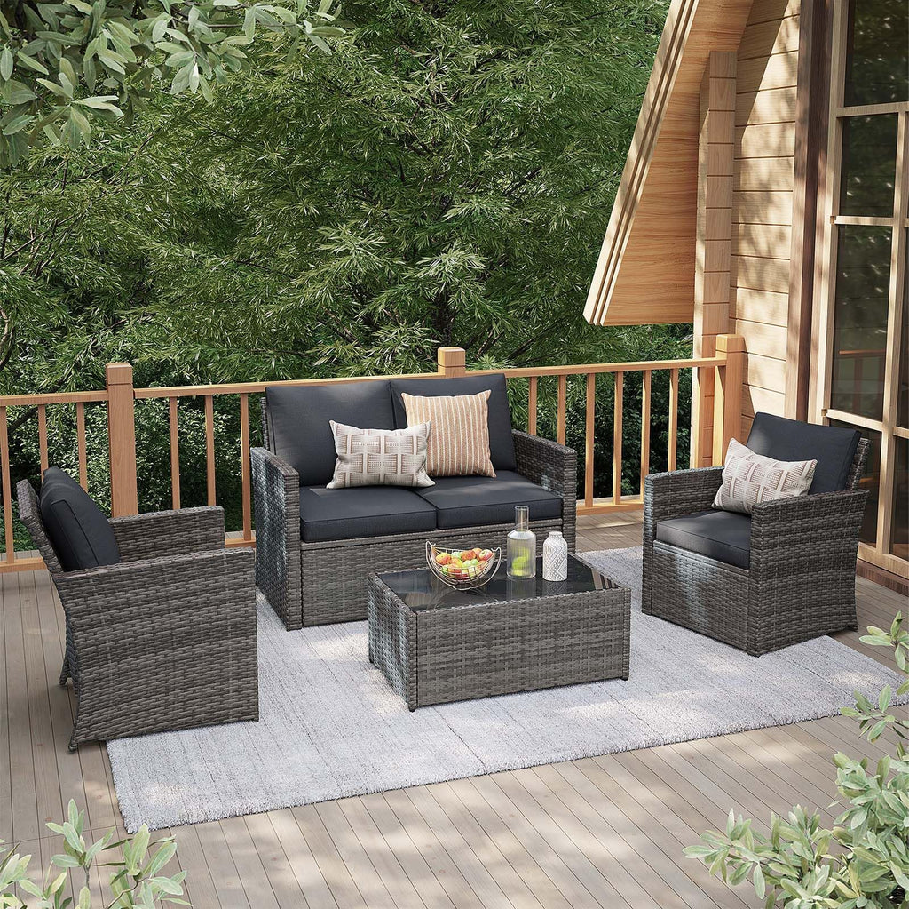 4 Piece Dark Gray Wicker Patio Furniture Set U9073