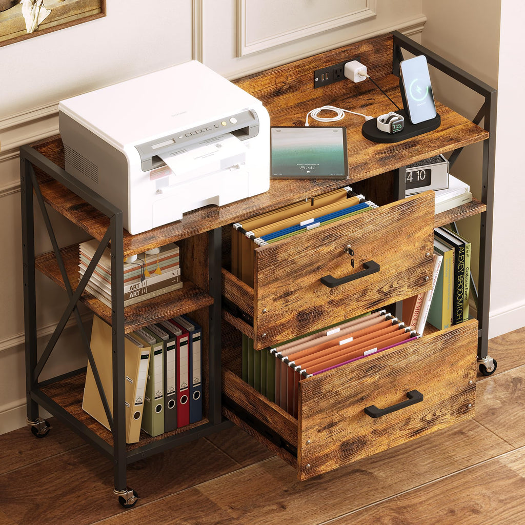 2 Drawer File Cabinet with Lock and Power Outlets B4586