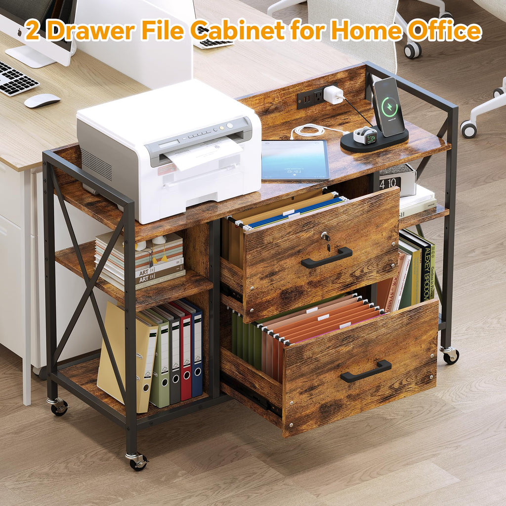 2 Drawer File Cabinet with Lock and Power Outlets B4586