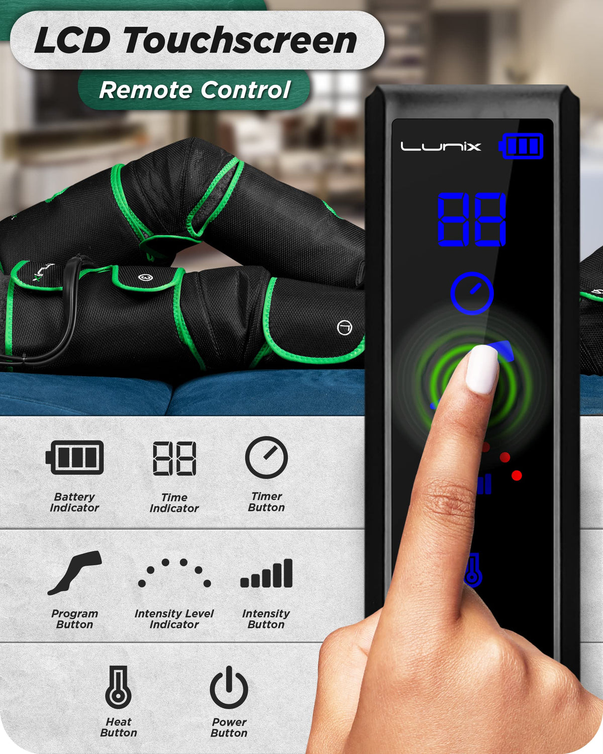Cordless Compression Leg Massager with Heat & Cold Therapy C7187