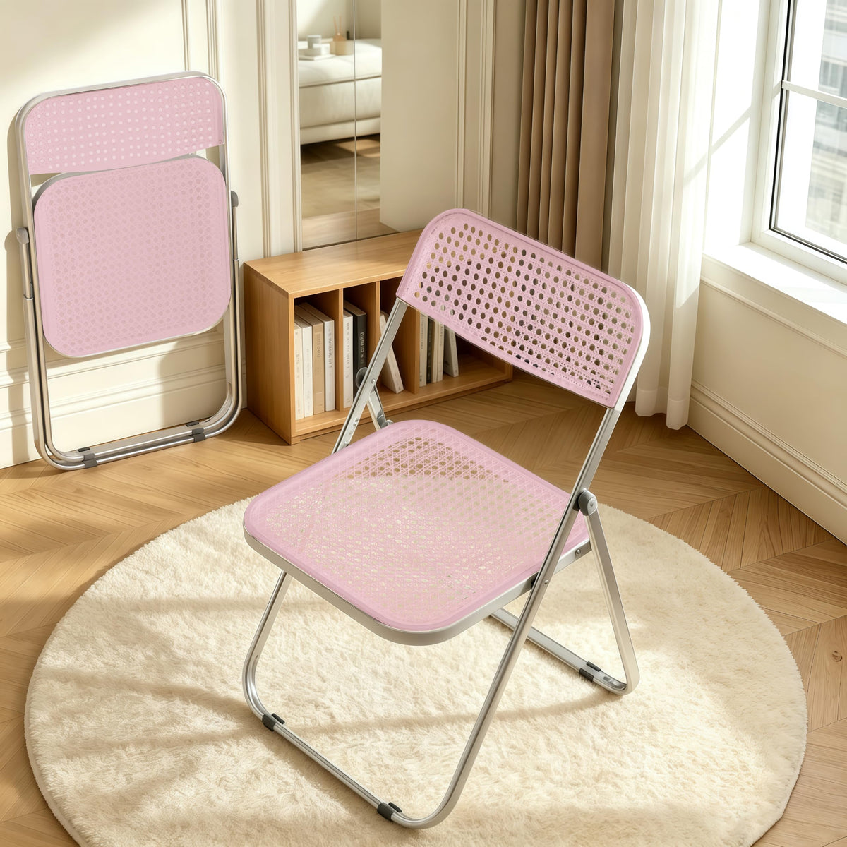 Folding Chairs 300lb Capacity Steel Frame 2-Pack Pink X88325