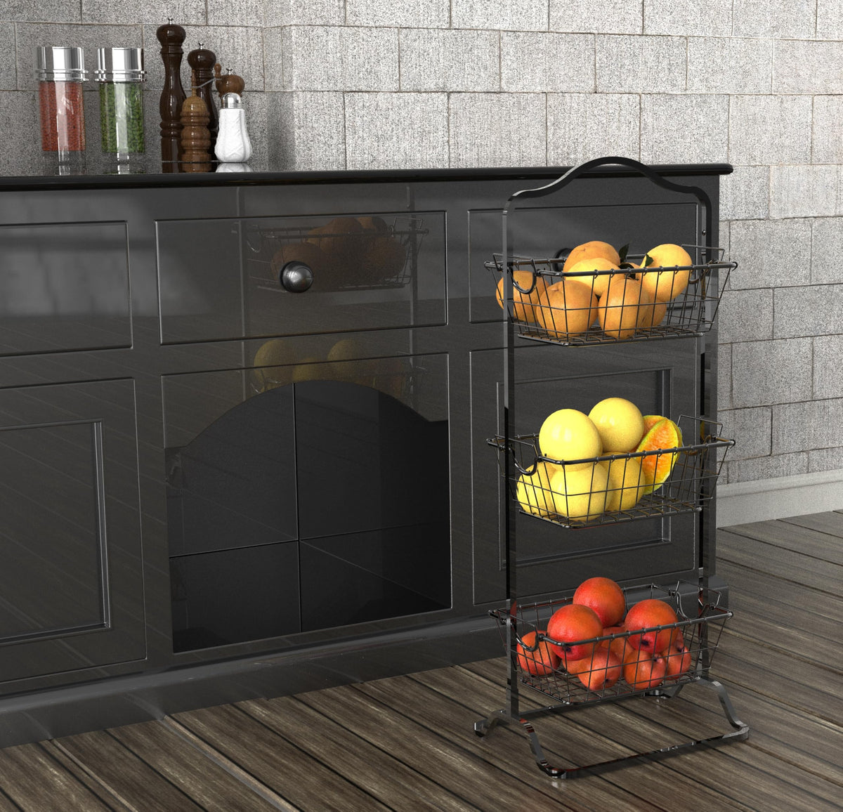3-Tier Wire Fruit Basket Stand, Black P11727