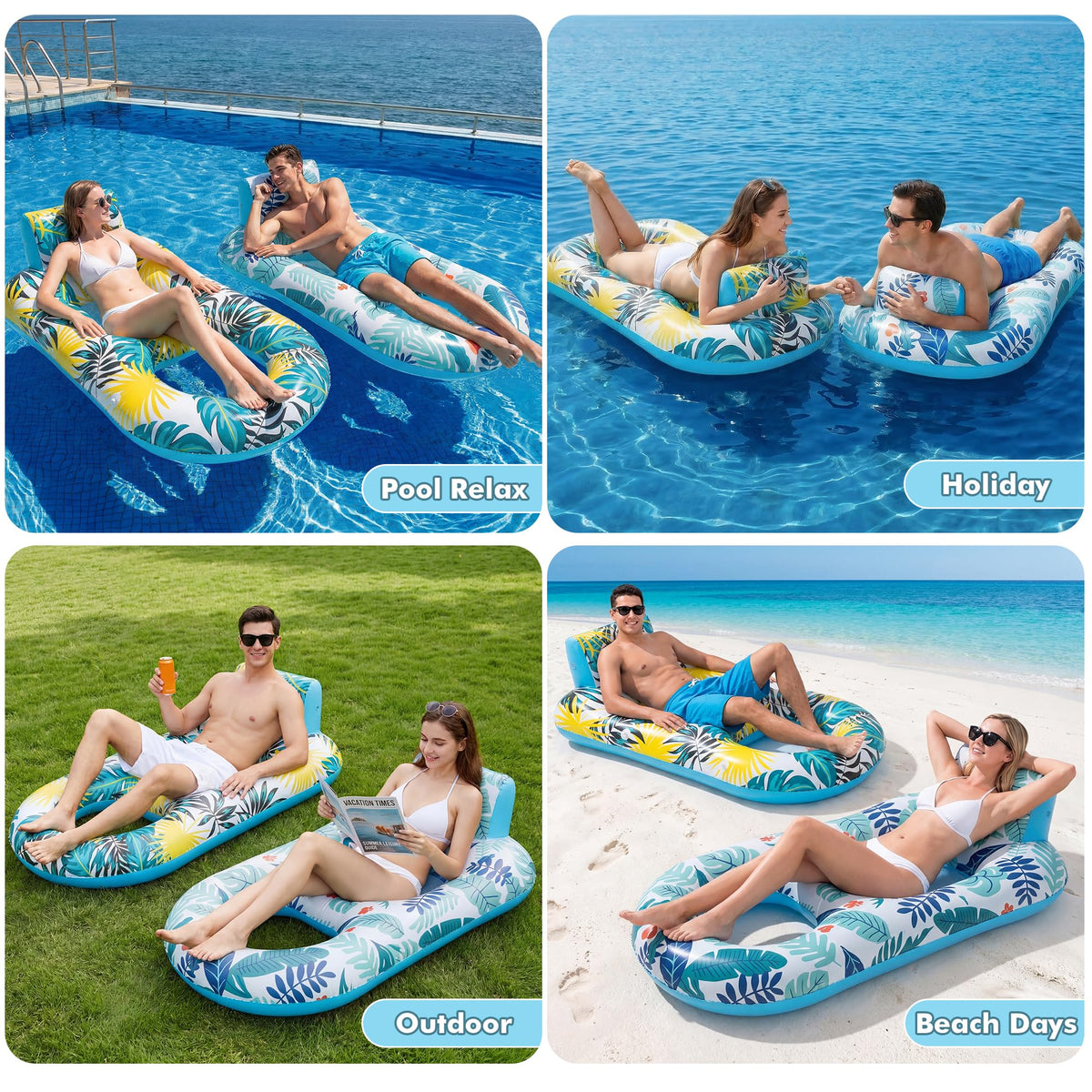 2 Pack Adult Pool Float Lounger with Cup Holders Z1625