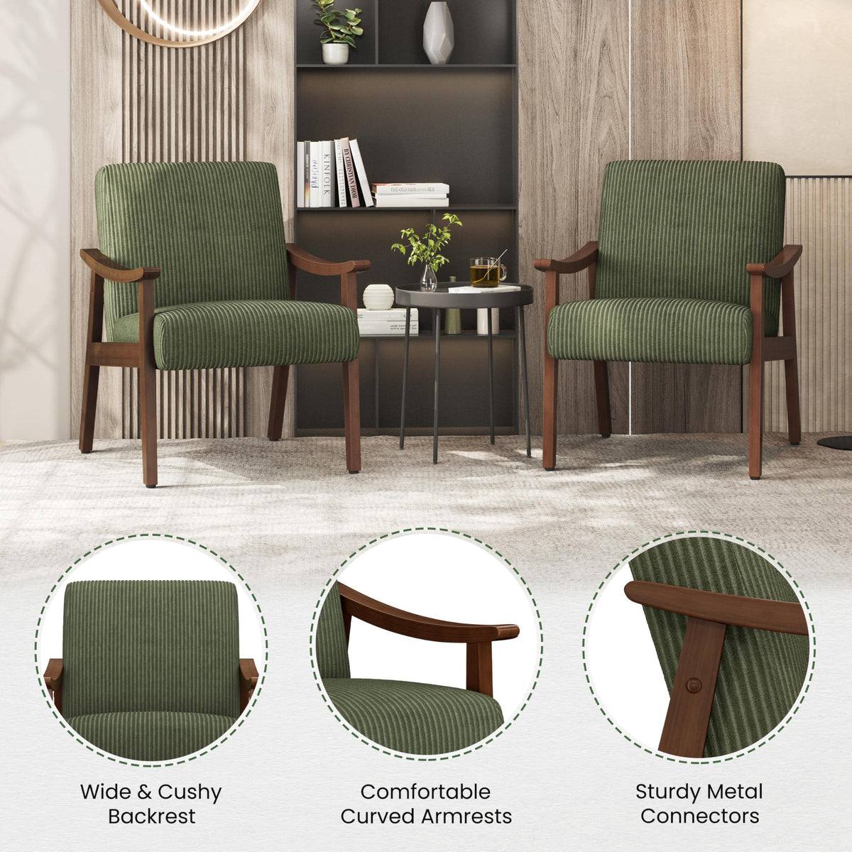 Dark Green Corduroy Accent Chairs Set of 2 T795283