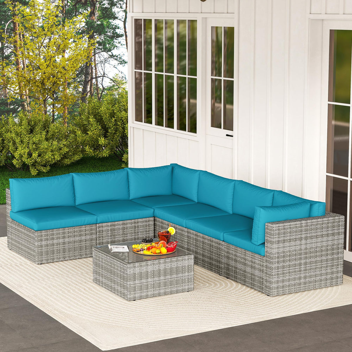 7-Piece Wicker Patio Conversation Set with Coffee Table U5619