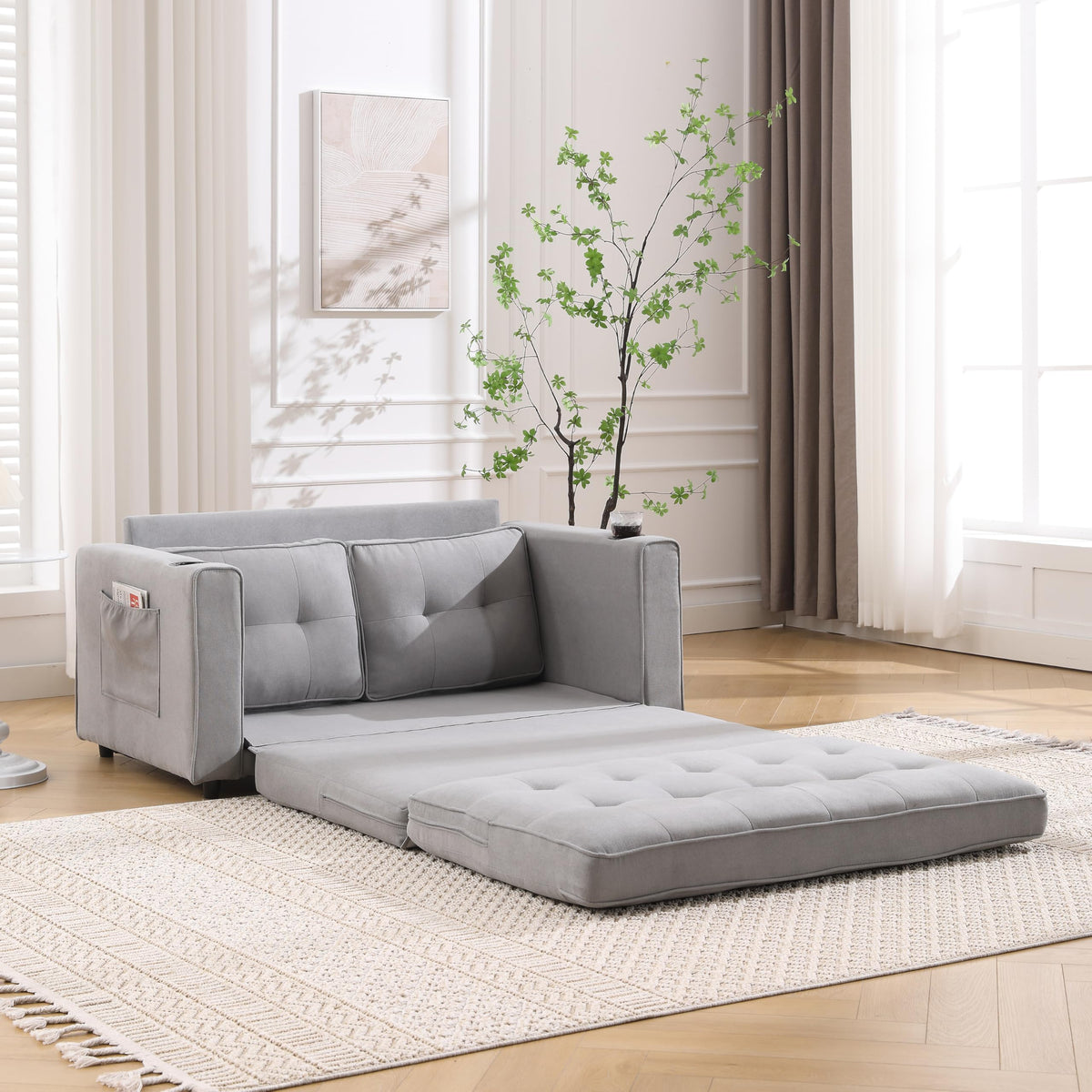 Light Gray Convertible Futon Sofa Bed S14266