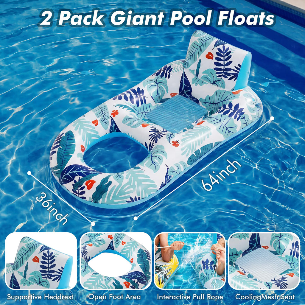 2 Pack Adult Pool Float Lounger with Cup Holders Z1625
