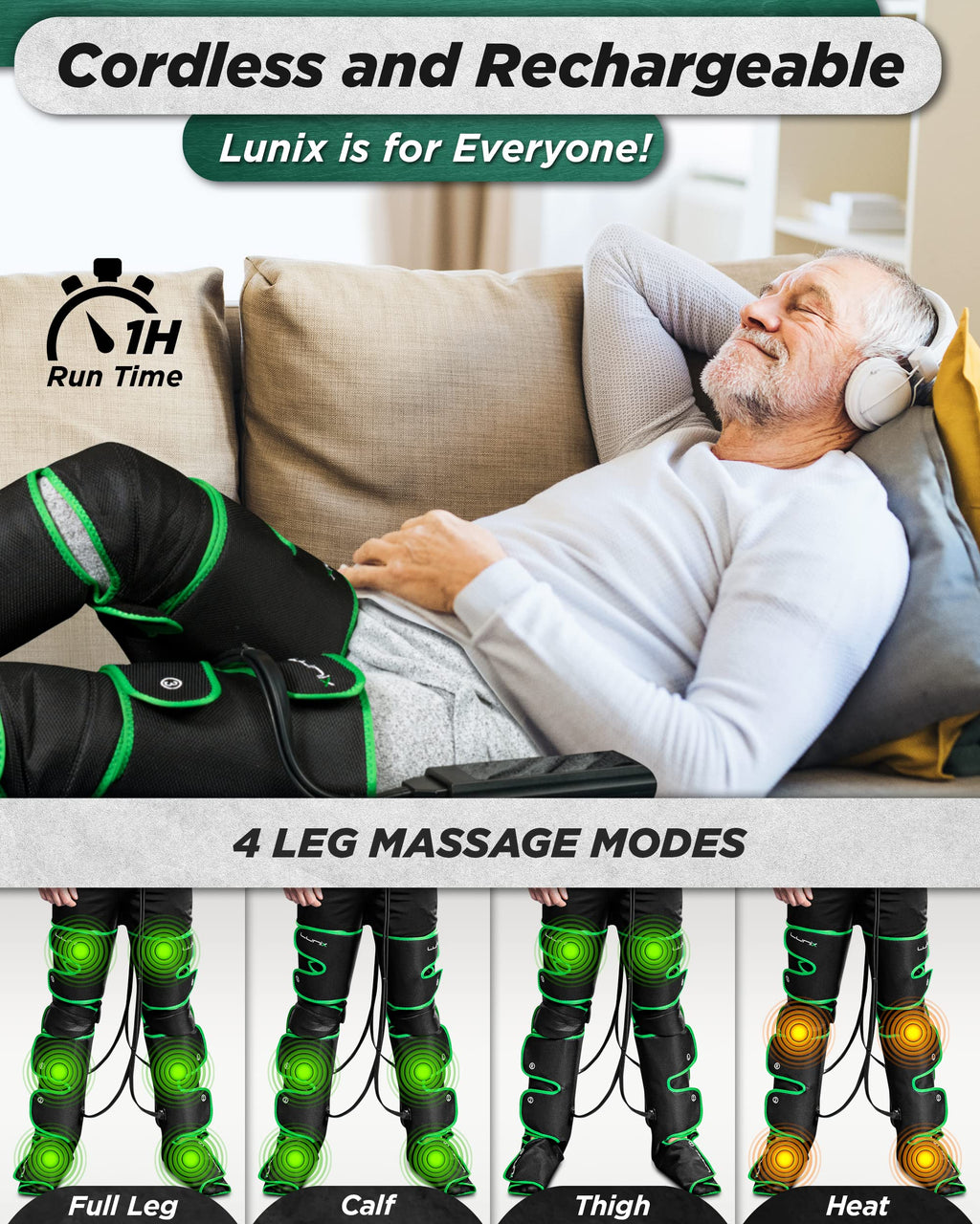Cordless Compression Leg Massager with Heat & Cold Therapy C7187