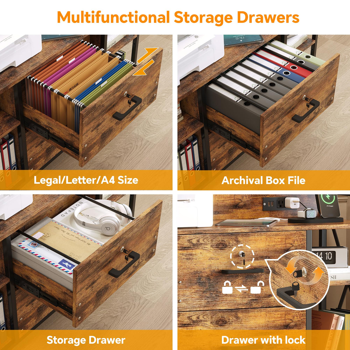 2 Drawer File Cabinet with Lock and Power Outlets B4586