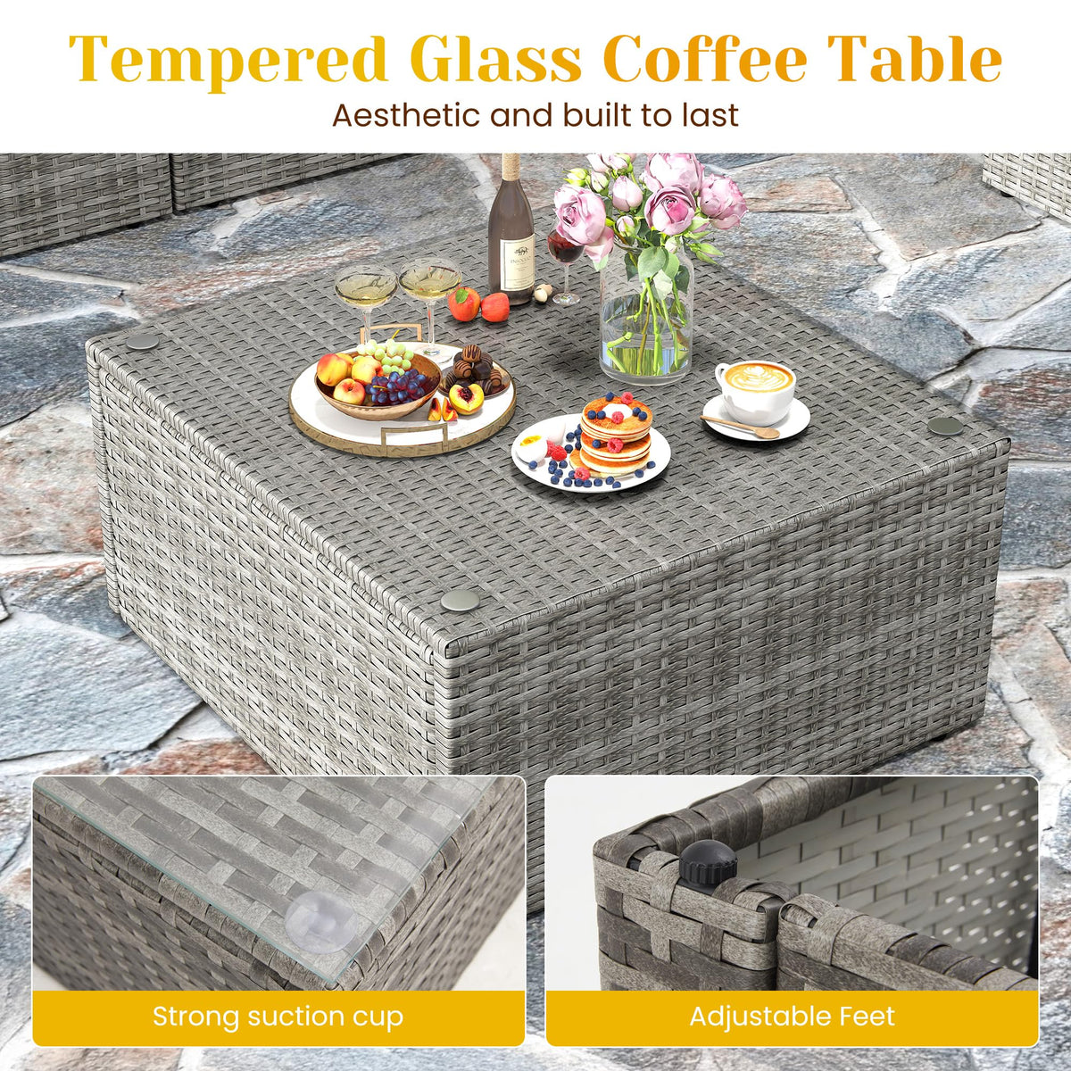 7-Piece Wicker Patio Conversation Set with Coffee Table U5619