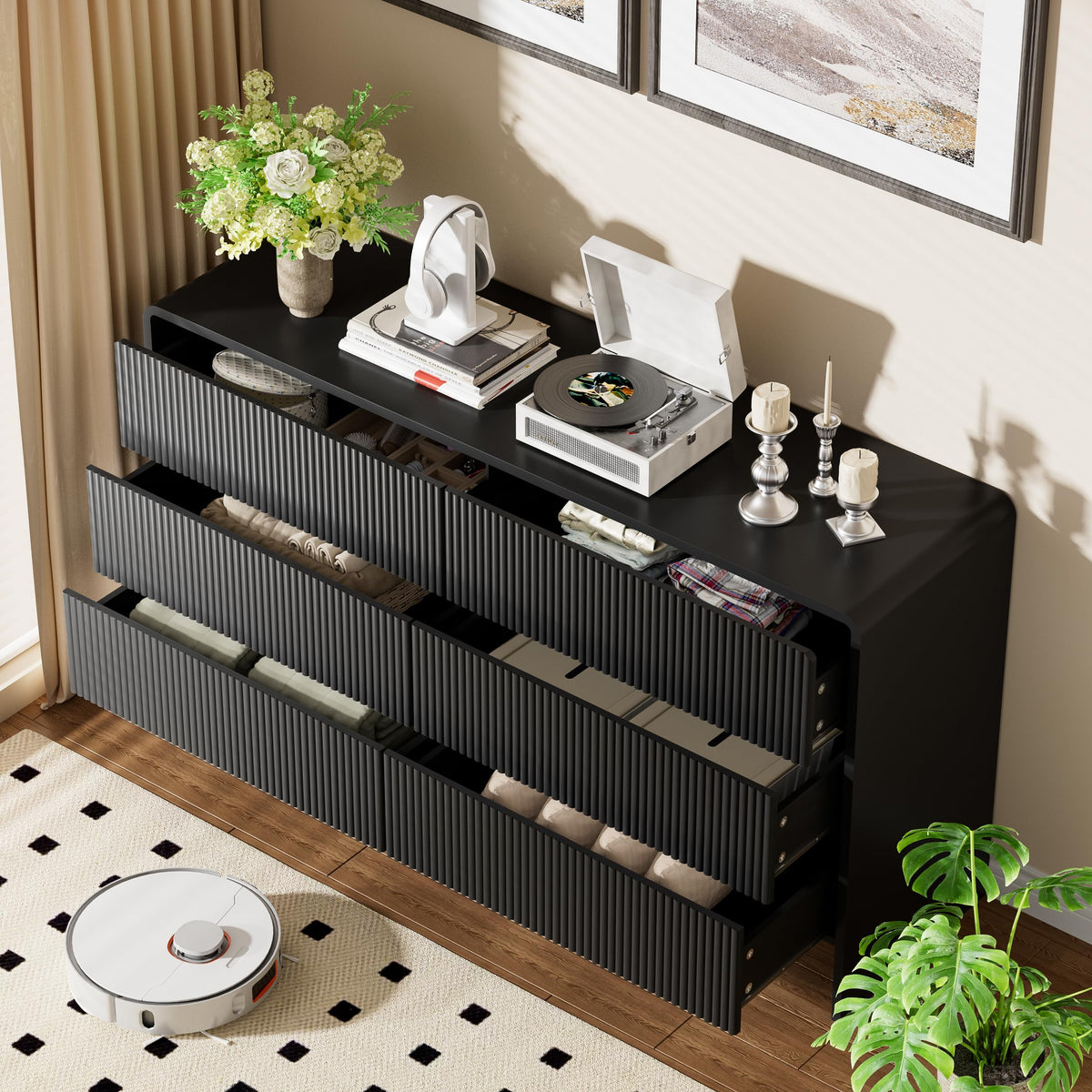 Black 6 Drawer Dresser N78904