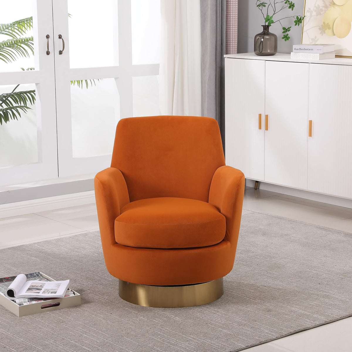 Orange Velvet Swivel Tufted Armchair I526140