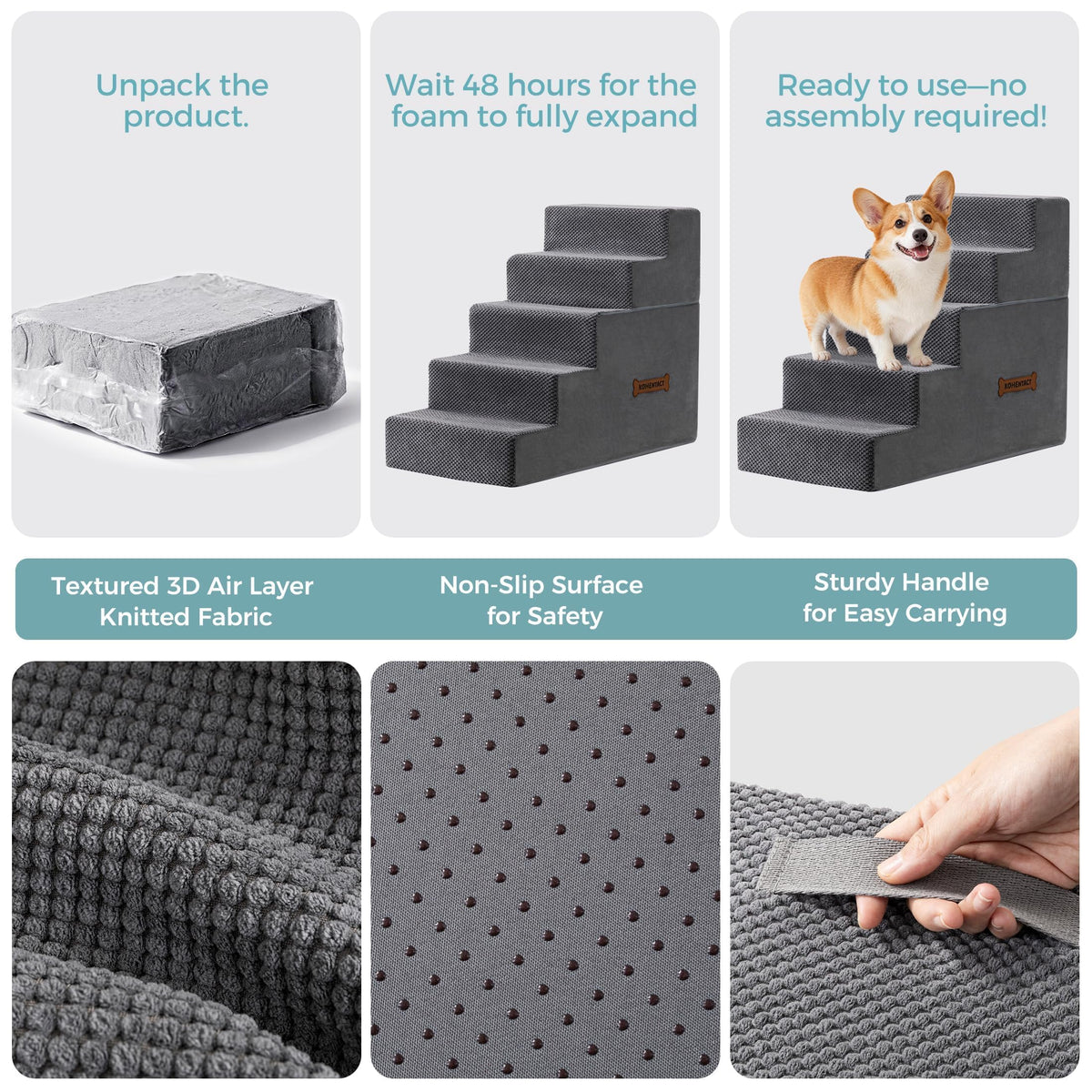 Detachable Non-Slip Grey Dog Stairs Z481